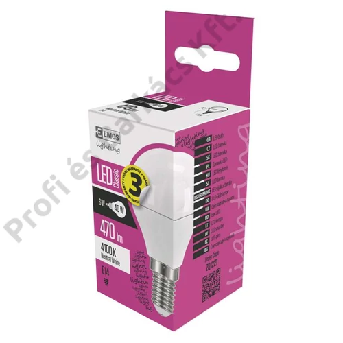 Emos led izzó classic kisgömb természetes fehér 6W