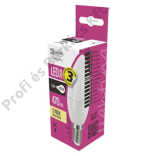 Emos led izzó classic gyertya meleg fehér 6W