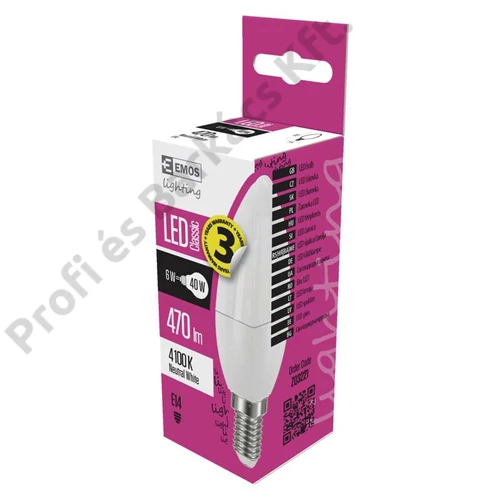Emos led izzó classic gyertya természetes fehér 6W