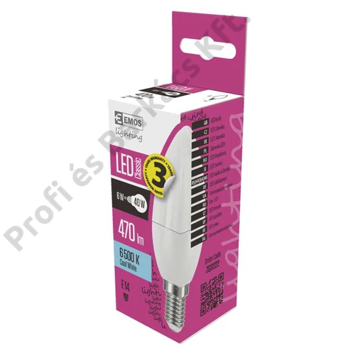 Emos led izzó classic gyertya hideg fehér 6W