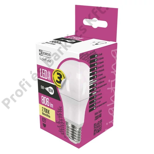 Emos led izzó classic A60 meleg fehér 9W