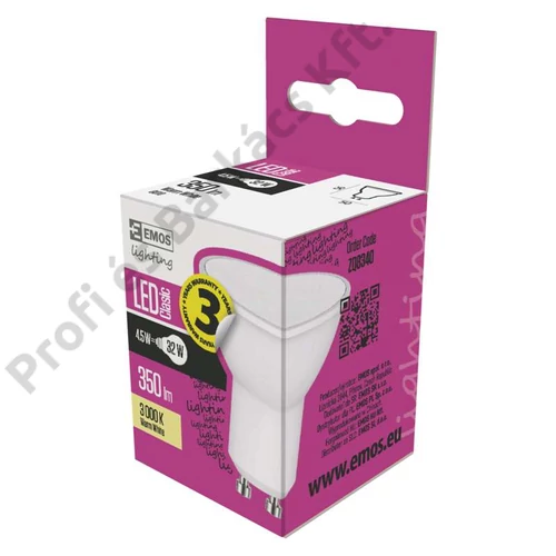 Emos led izzó classic MR16 GU10 meleg fehér 4,5W
