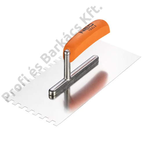 Acél simító, fogazott, rozsdamentes, 270x128mm, 8x8x8mm, fa markolat