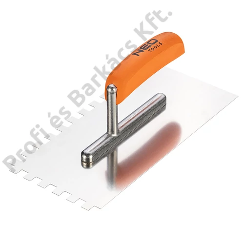 Acél simító, fogazott, rozsdamentes, 270x128mm, 10x10x10mm, fa markolat