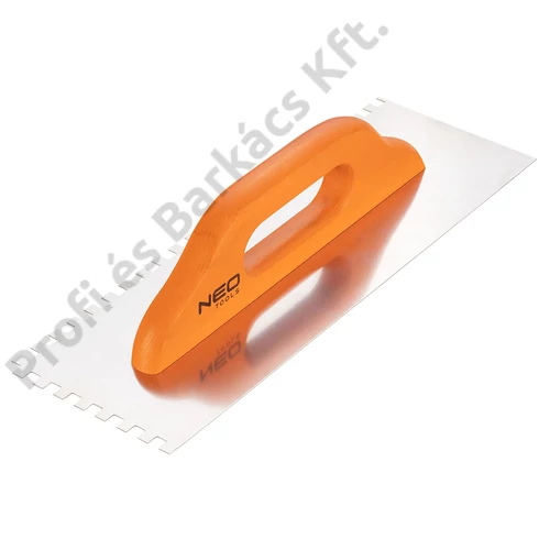 Acél simító, fogazott, rozsdamentes, 380x128mm, 8x8x8mm, fa markolat