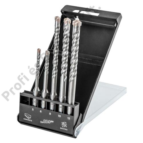 SDS Plus, quatro betonfúró készlet 5 db. - 5, 6 x 110mm + 8, 10, 12 x 160mm